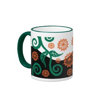 Green and orange Art nouveau floral mug mug