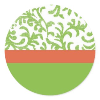 Green and Orange Floral Damask Pattern