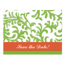 Green and Orange Floral Pattern Save The Date Post Cards