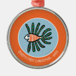 Green and Orange Twin Fin Fish Metal Ornament