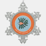 Green and Orange Twin Fin Fish Snowflake Pewter Christmas Ornament