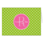 Green and Pink Circles Pattern Monogram Greeting Card