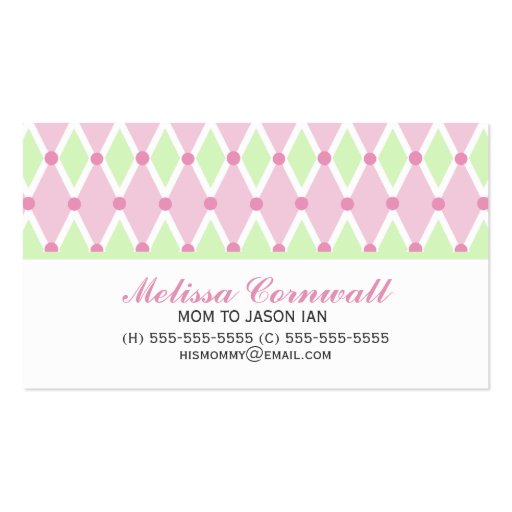 Green and Pink Diamonds Pattern Mommy Cards Business Cards