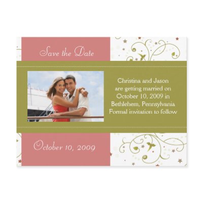 Green and Pink Floral Save the Date Announcement Postcard