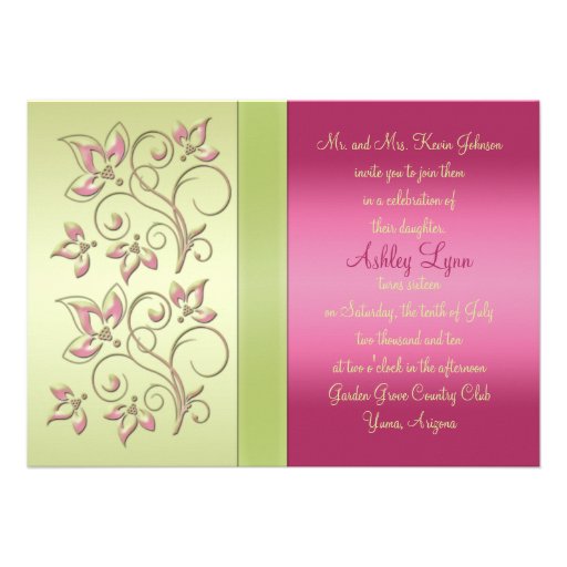Green and Pink Floral Sweet Sixteen Invitation
