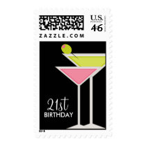 Green and Pink Martinis Postage Stamps