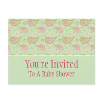 Green And Pink Paisley Invitation Postcard