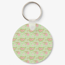 Green And Pink Paisley Keychain