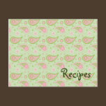 Green And Pink Paisley Recipe Card postcards