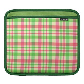 Green and pink plaid pattern ipad sleeves