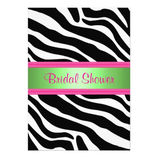 Green and Pink, Zebra Bridal Shower Invitation