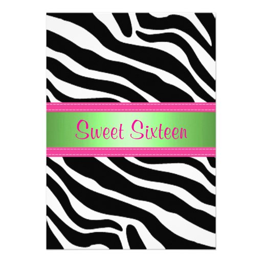 Green and Pink, Zebra Sweet Sixteen Invitation