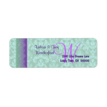 Green and Purple Damask Monogram Wedding V014 Return Address Labels