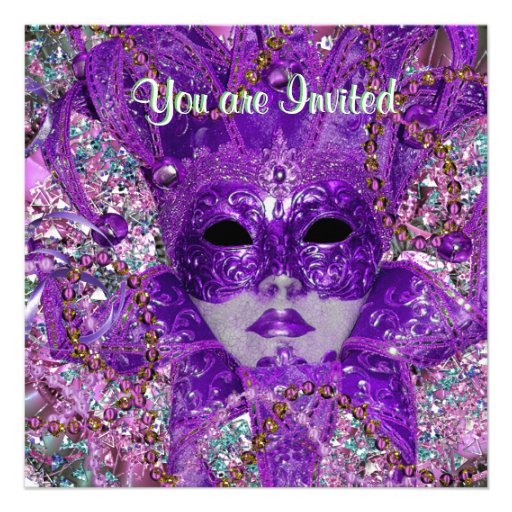 Green and Purple Masquerade Party Personalized Invite