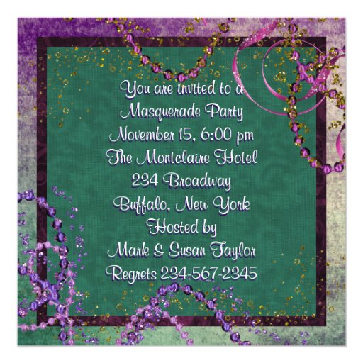 Green and Purple Masquerade Party Personalized Invite