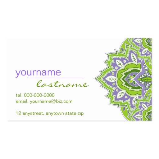 Green and Purple Paisley Profile Card Business Cards (front side)