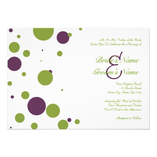 Green and Purple Polka Dot Wedding Invitation