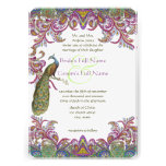 Green and Raspberry Damask Wedding Invitation