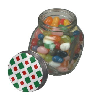 Green and Red Diamonds on White Glass Candy Jars