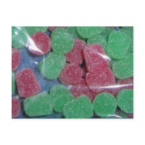 Green and Red Gummi Candy en Plastic postcards
