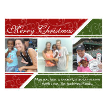 Green and Red Swirl Photo Christmas Card