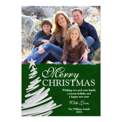 Green and Silver Christmas Tree Holiday Photo Card