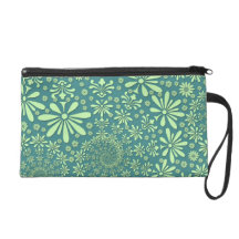 Green and Teal Blue Floral Pattern Wristlet Clutches