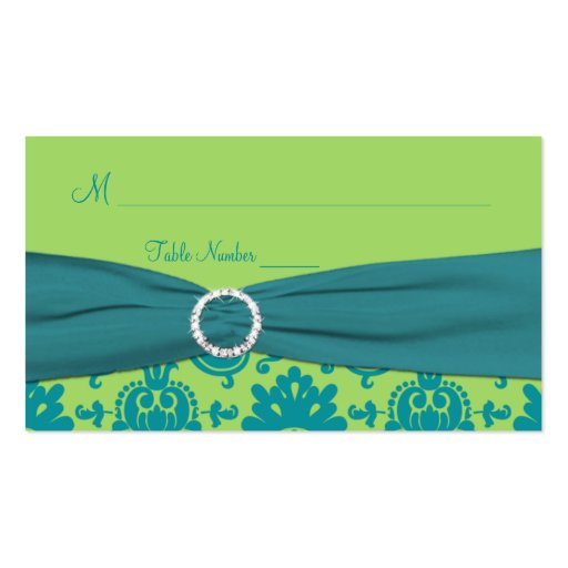 Green and Turquoise Damask Place Card Business Card Template