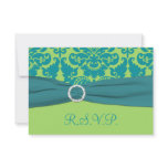 Green and Turquoise Damask Reply Card Invite