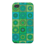 Green and Turquoise Hippie Flower Pattern iPhone 4 Cases