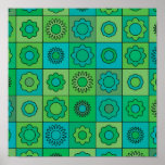 Green and Turquoise Hippie Flower Pattern Posters