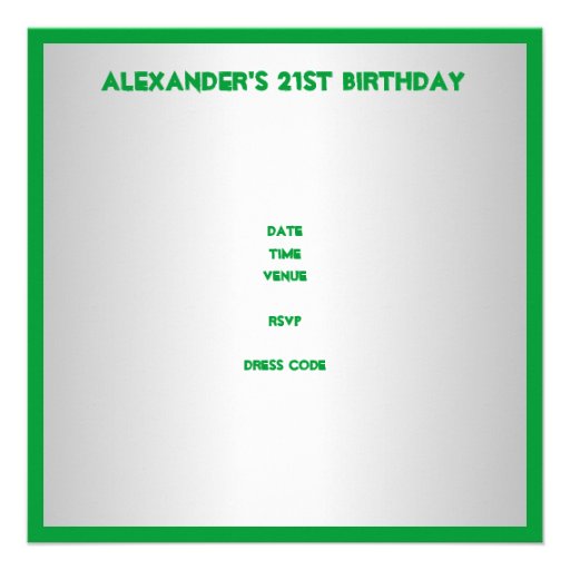Green and White 21st Birthday Party Custom Invites