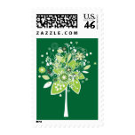 Green and White Abstract Tree Postage Stamp