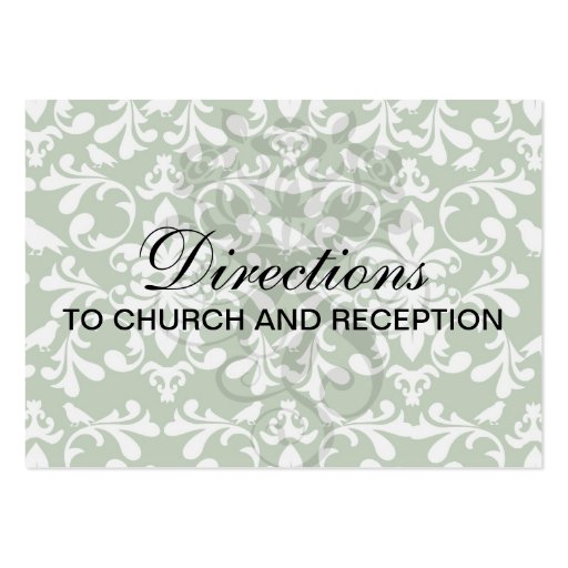 green and white bird damask pattern business card template (front side)
