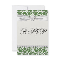 green and white bird damask pattern invitation