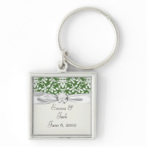 green and white bird damask pattern key chain