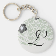 green and white bird damask pattern keychains