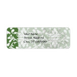 green and white bird damask pattern labels