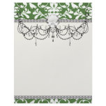 green and white bird damask pattern letterhead template