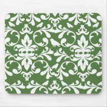 green and white bird damask pattern mouse pad