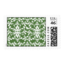 green and white bird damask pattern stamp