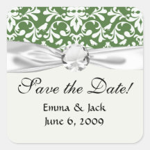 green and white bird damask pattern square stickers