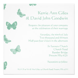 Green and White Butterfly Wedding Invitation