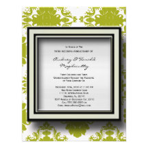Green and White Damask Anniversary Party Invitatio Custom Invitations