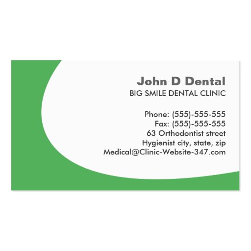 Green and white dental dentist  business card (back side)