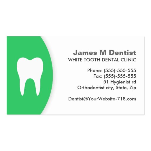 Green and white dental dentist business card (front side)