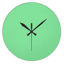 Green and White Diagonal Stripes Clock