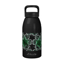 Green and white digital flowers water bottles