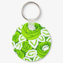 Green and White Floral art Deco keychains