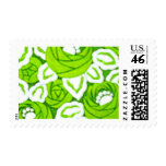 Green and White Floral art Deco postage